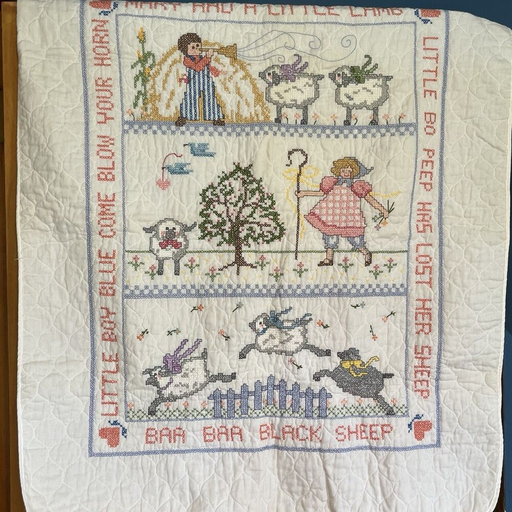 Janlynn Cross Stitch Baby Quilt Nursery Rhymes Mary Had A Little Lamb-Bo Peep